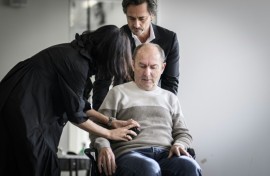 Surgeon Jocelyne Bloch and neuroscientist Gregoire Courtine switch on Marc's neuroprosthesis
