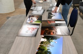 Pictures being prepared for an international photo exhibition in Budapest on homelessness in Central European countries