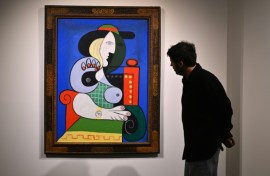 Pablo Picasso's painting 'Femme a la montre,' or 'Woman with a Watch' is viewed during Sotheby’s fall preview in New York on November 2, 2023 