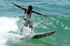 The waves and white sandy beaches at Liberia's Robertsport are attracting interest from European surfers  