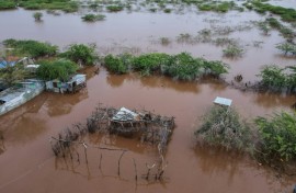 This aerial view shows a general view of a flooded area in Dolow, Somalia following devastating floods on November 25