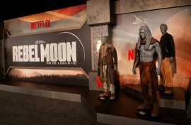 Costumes from the movie are on display at the world premiere of 'Rebel Moon'