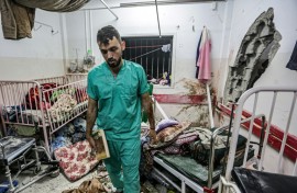 The Hamas-run health ministry said an Israeli strike hit Nasser hospital, killing one person and injuring seven others
