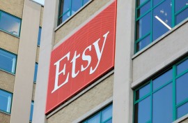 The Etsy company logo is seen at its New York headquarters building on December 13, 2023