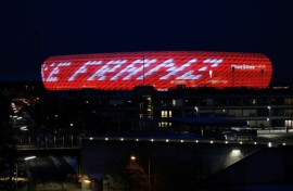 The words "Danke Franz" ("Thank you, Franz") are projected in tribute to Franz Beckenbauer onto FC Bayern's stadium, the Allianz Arena, in Munich, on January 8th after the former player and coach's death.