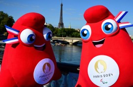 The cheery Olympics mascots contrast with the 'gloomy mood' of the country