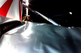This image released by Astrobotic on January 8, 2024 shows the first picture from Astrobotic's Peregrine Lunar Lander in space, with Multi-Layer Insulation in the foreground
