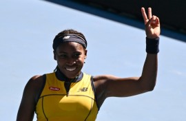 Coco Gauff celebrates making the Australian Open semi-finals