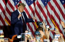 Donald Trump is seen in Nashua, New Hampshire following his primary victory in the state on January 23, 2024