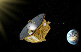 An artists illustration of Europe's LISA spacecraft -- the mission is planned to blast off in 2035 