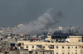 Smoke billows after an Israeli strike in Rafah in the southern Gaza Strip