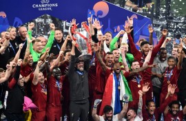 Jurgen Klopp lifts the Champions League trophy after Liverpool beat Tottenham to win the 2019 final