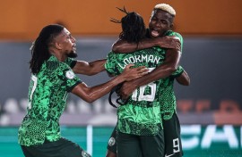 Victor Osimhen celebrates with Ademola Lookman after the Atalanta player put Nigeria ahead against Cameroon