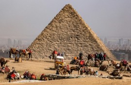 The Menkaure pyramid, pictured in February 2023, was originally encased in granite but over time lost part of its covering