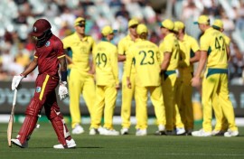 Keacy Carty of the West Indies leaves the field after being dismissed during the first one-day international (ODI) against Australia