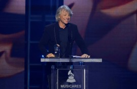Jon Bon Jovi accepts the MusiCares Person of the Year honor at the annual pre-Grammy gala