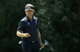 Two-time Masters champion Bernhard Langer of Germany plays a practice round prior to the 2017 Masters at Augusta National