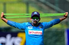 Sri Lanka's Chamika Karunaratne attends a practice session at the Pallekele International Cricket Stadium in Kandy on February 8