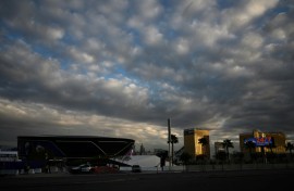 A view of the Allegiant Stadium which will host Sunday's Super Bowl in Las Vegas 