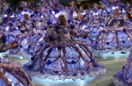 Members of the Porto da Pedra samba school perform during the first night of the Carnival parade at the Marques de Sapucai Sambadrome in Rio de Janeiro, Brazil on February 11, 2024