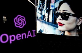 A video created by Open AI's newly released text-to-video 'Sora' tool plays on a monitor 