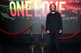 Ziggy Marley, a producer of the biopic about his father "Bob Marley: One Love," appears at a February 13, 2024 screening of the film in Washington 