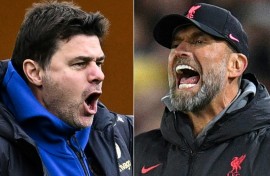 Chelsea boss Mauricio Pochettino (L) and Liverpool manager Jurgen Klopp (R)