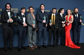 'Oppenheimer,' Christopher Nolan's epic drama about the father of the atomic bomb, took the SAG Award for best cast as well as those for best actor for Cillian Murphy (2nd from L), and best supporting actor for Robert Downey Jr. (3rd from L) 