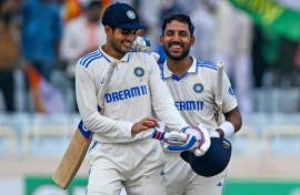 Dhruv Jurel (right) celebrates after putting on an unbeaten 72 with Subman Gill (left) to win the fourth Test