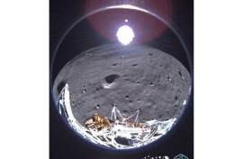 The photograph "showcases the crescent Earth in the backdrop, a subtle reminder of humanity's presence in the universe," said Intuitive Machines, which also achieved the first lunar touchdown by an American spaceship since the Apollo era