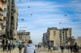 Foreign militaries have air dropped supplies over Gaza, sending a sea of humanitarian aid supplies floating down  