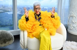 Iris Apfel sits for a portrait during her 100th birthday party at Central Park Tower in September 2021 in New York