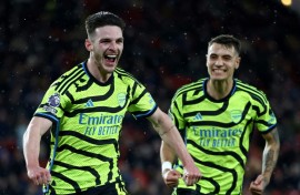 Declan Rice (left) scored in Arsenal's thrashing of Sheffield United