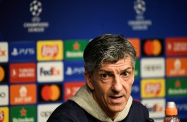 Real Sociedad coach Imanol Alguacil speaking to reporters on Monday ahead of the Champions League last 16, second leg against Paris Saint-Germain