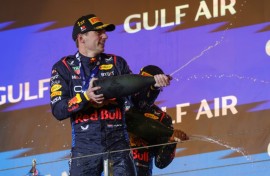 Max Verstappen celebrates winning the season-opening Grand Prix last Saturday