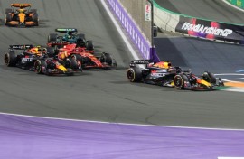Max Verstappen leads his Red Bull teammate Sergio Perez to victory in Jeddah 