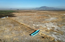 Abandoned boats sit on the dry Zumpango lakebed north of Mexico City