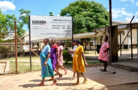 Pregnant women take a walk outside the maternity ward at Karanda Mission Hospital in Zimbabwe's Mount Darwin