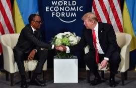 Former US president Donald Trump did not visit Africa during his term, but sometimes met African leaders like Rwanda's Paul Kagame at international events like the 2018 World Economic Forum in Davos  