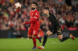 Mohamed Salah (left) has scored 12 times in 13 games for Liverpool against Manchester United