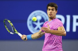 Carlos Alcaraz beat Gael Monfils of France in the third round of the Miami Open on Monday. 