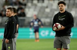 Romain Ntamack (R) plays for Toulouse and France alongside Antoine Dupont (L)