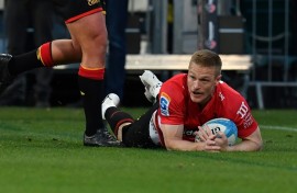 Canterbury Crusaders winger Johnny McNicholl scored two tries in Friday night's win over the Waikato Chiefs in Christchurch