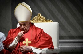Pope Francis at a Good Friday mass in St Peter's Basilica in the Vatican on Friday