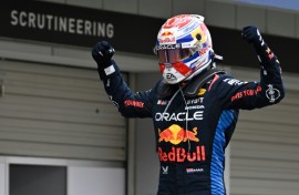 Max Verstappen celebrates winning at Suzuka