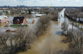 An aerial view shows the flood-hit city of Orenburg