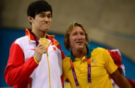 Australian coach Denis Cotterell (R) with Chinese swimmer Sun Yang