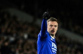 Jamie Vardy scored twice as Leicester sealed the Championship title on Monday.