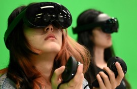 Students at the Hong Kong University of Science and Technology use virtual reality headsets in class