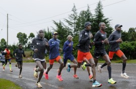 The camp's most famous resident is Kipchoge (5th R), a living legend and winner of two Olympic medals